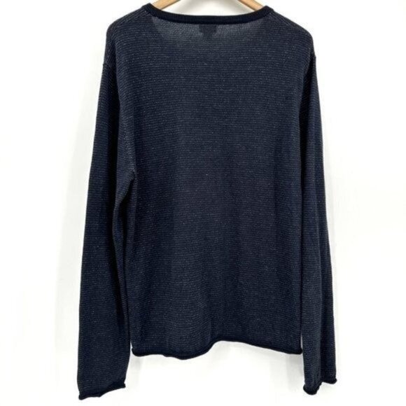 Club Monaco Navy Henley Soft Layer Knit Long Sleeve Striped XL Pullover Top - Picture 5 of 6
